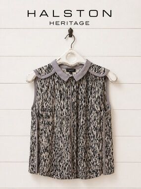 HALSTON HERITAGE Silk Sleeveless Blouse Size M Black & Cream size M